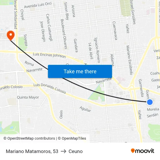Mariano Matamoros, 53 to Ceuno map