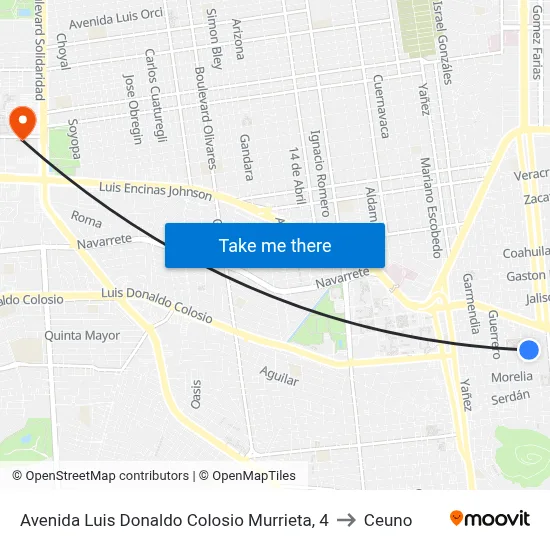 Avenida Luis Donaldo Colosio Murrieta, 4 to Ceuno map