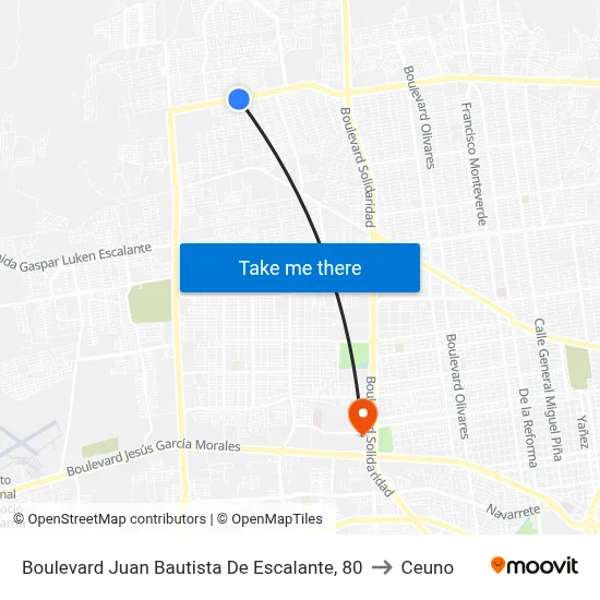 Boulevard Juan Bautista De Escalante, 80 to Ceuno map