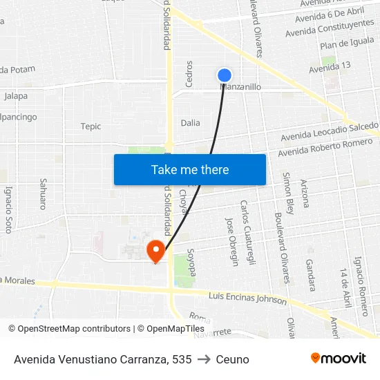 Avenida Venustiano Carranza, 535 to Ceuno map
