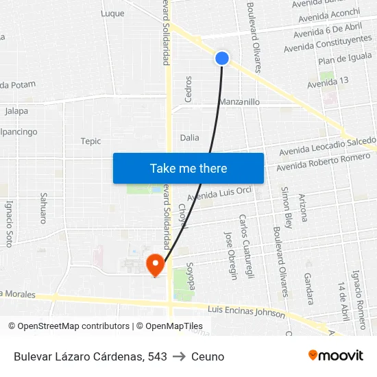 Bulevar Lázaro Cárdenas, 543 to Ceuno map