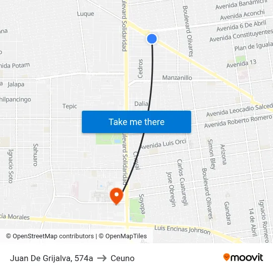 Juan De Grijalva, 574a to Ceuno map