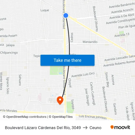 Boulevard Lázaro Cárdenas Del Río, 3049 to Ceuno map