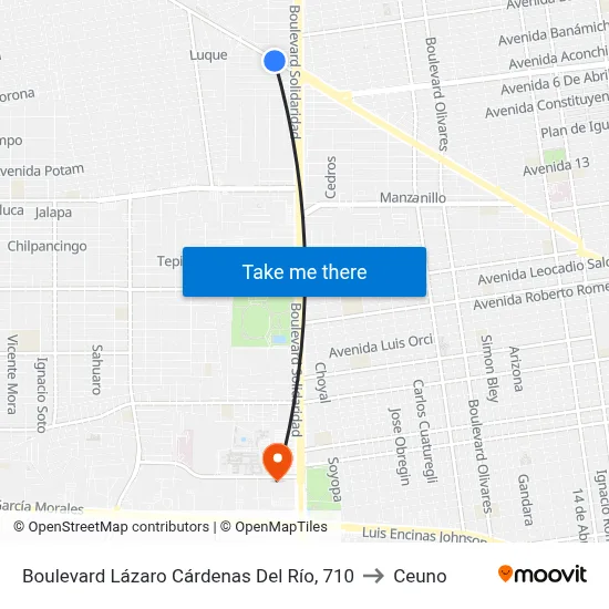Boulevard Lázaro Cárdenas Del Río, 710 to Ceuno map