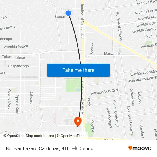 Bulevar Lázaro Cárdenas, 810 to Ceuno map