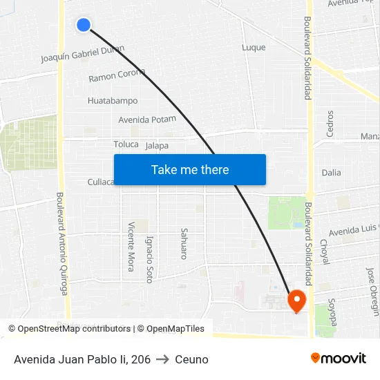 Avenida Juan Pablo Ii, 206 to Ceuno map