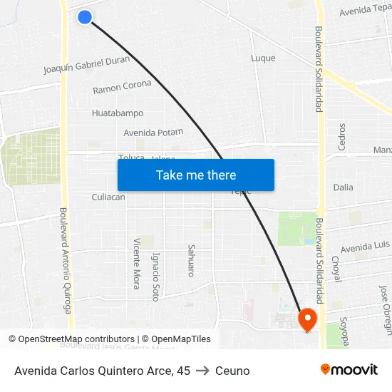 Avenida Carlos Quintero Arce, 45 to Ceuno map