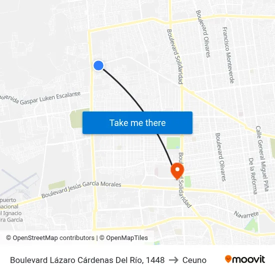 Boulevard Lázaro Cárdenas Del Río, 1448 to Ceuno map