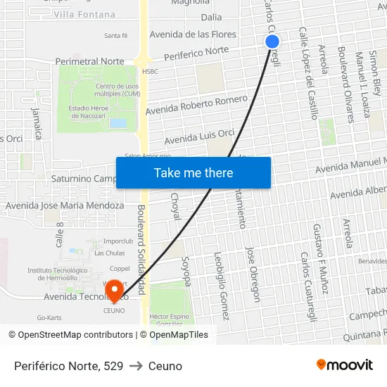 Periférico Norte, 529 to Ceuno map
