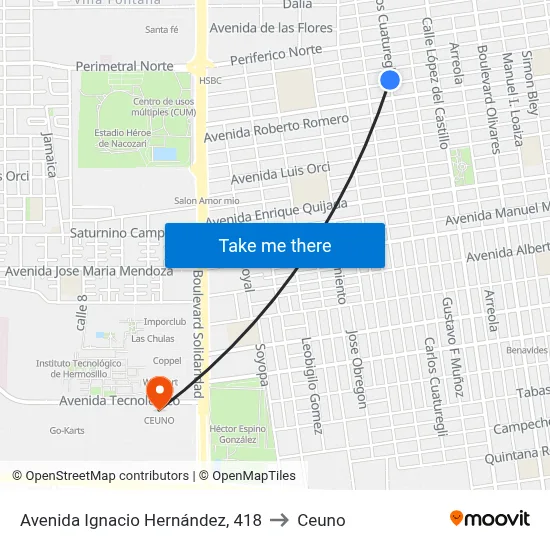 Avenida Ignacio Hernández, 418 to Ceuno map