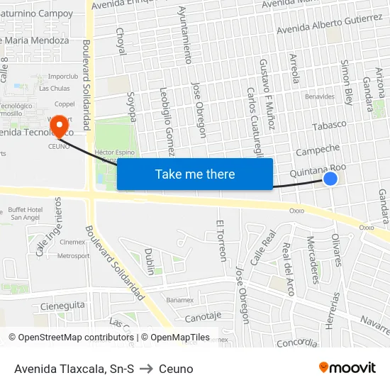 Avenida Tlaxcala, Sn-S to Ceuno map
