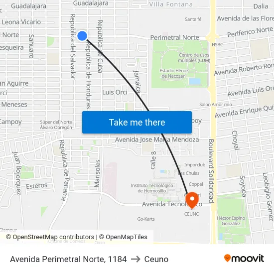 Avenida Perimetral Norte, 1184 to Ceuno map