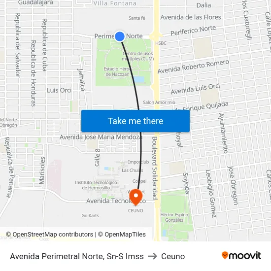 Avenida Perimetral Norte, Sn-S Imss to Ceuno map