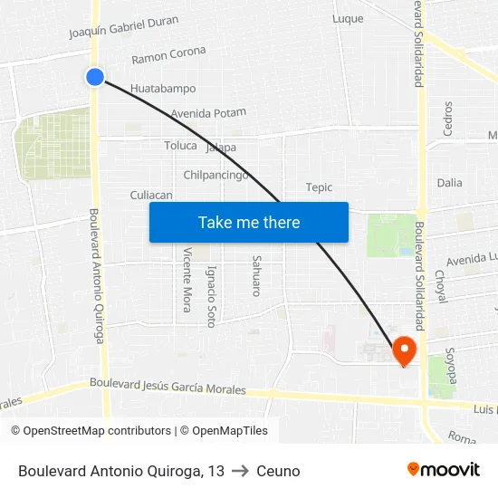 Boulevard Antonio Quiroga, 13 to Ceuno map