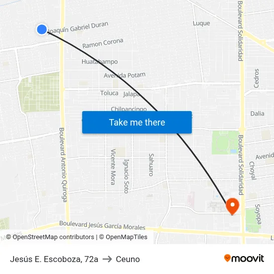 Jesús E. Escoboza, 72a to Ceuno map