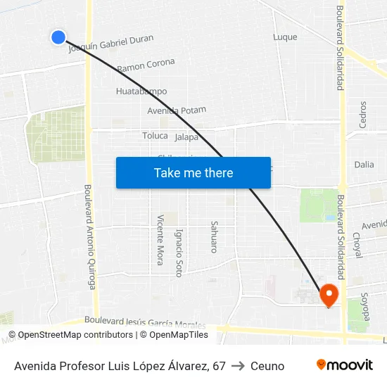 Avenida Profesor Luis López Álvarez, 67 to Ceuno map
