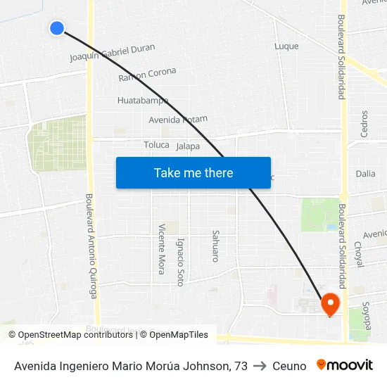 Avenida Ingeniero Mario Morúa Johnson, 73 to Ceuno map