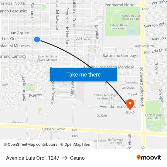Avenida Luis Orcí, 1247 to Ceuno map