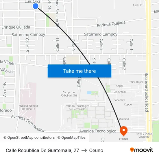 Calle República De Guatemala, 27 to Ceuno map