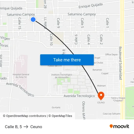 Calle B, 5 to Ceuno map