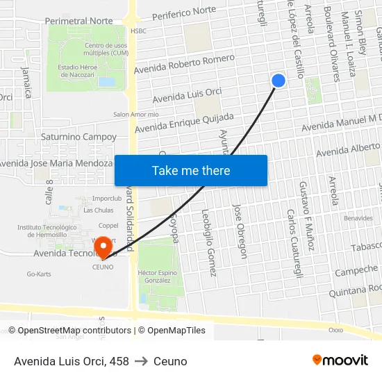 Avenida Luis Orci, 458 to Ceuno map