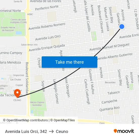 Avenida Luis Orci, 342 to Ceuno map
