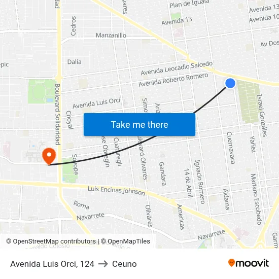 Avenida Luis Orci, 124 to Ceuno map