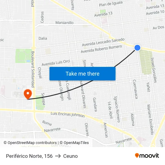 Periférico Norte, 156 to Ceuno map