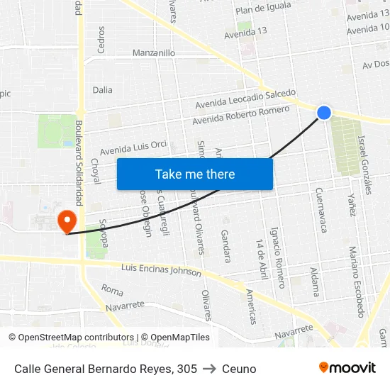 Calle General Bernardo Reyes, 305 to Ceuno map