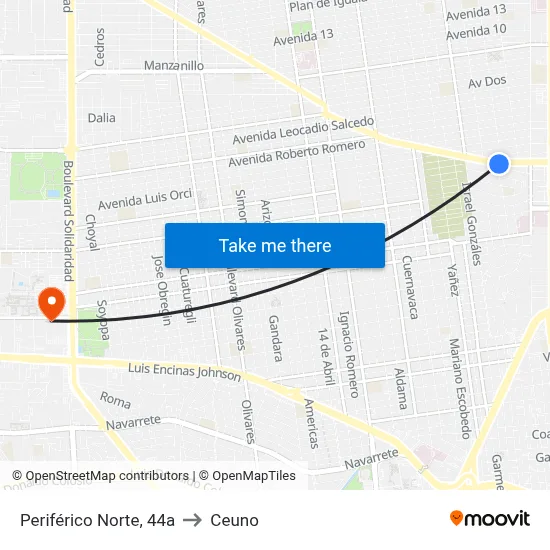 Periférico Norte, 44a to Ceuno map