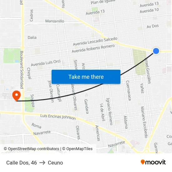 Calle Dos, 46 to Ceuno map