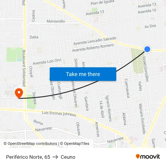 Periférico Norte, 65 to Ceuno map