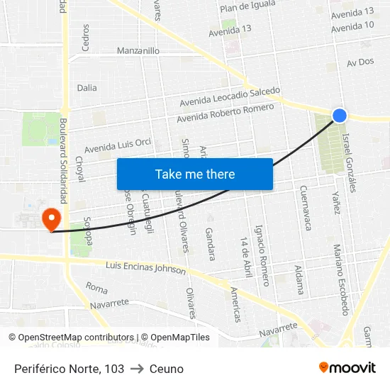 Periférico Norte, 103 to Ceuno map
