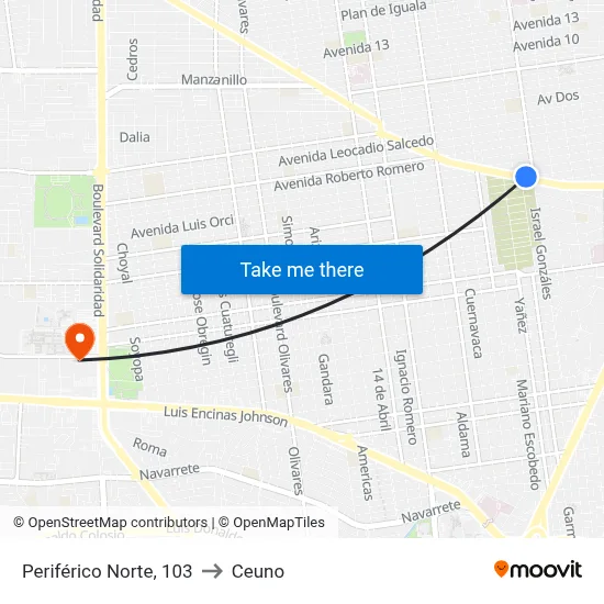 Periférico Norte, 103 to Ceuno map