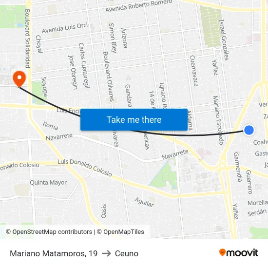 Mariano Matamoros, 19 to Ceuno map