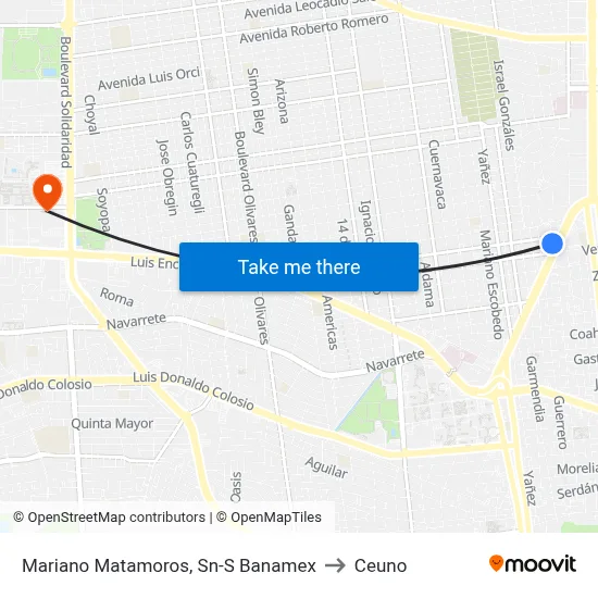 Mariano Matamoros, Sn-S Banamex to Ceuno map