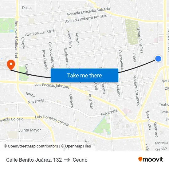 Calle Benito Juárez, 132 to Ceuno map
