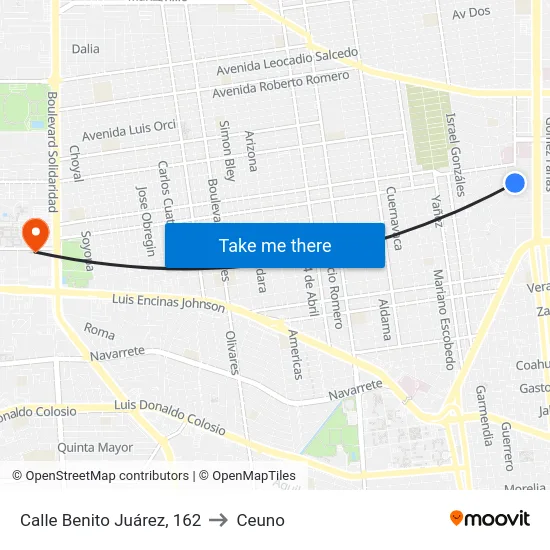 Calle Benito Juárez, 162 to Ceuno map