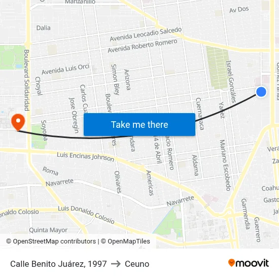Calle Benito Juárez, 1997 to Ceuno map