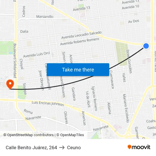 Calle Benito Juárez, 264 to Ceuno map