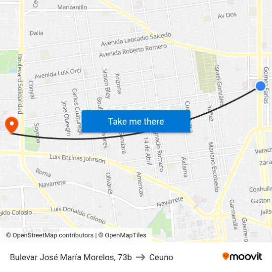 Bulevar José María Morelos, 73b to Ceuno map