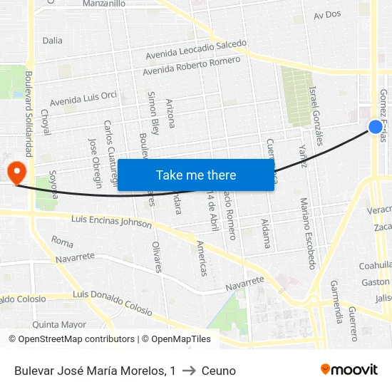 Bulevar José María Morelos, 1 to Ceuno map