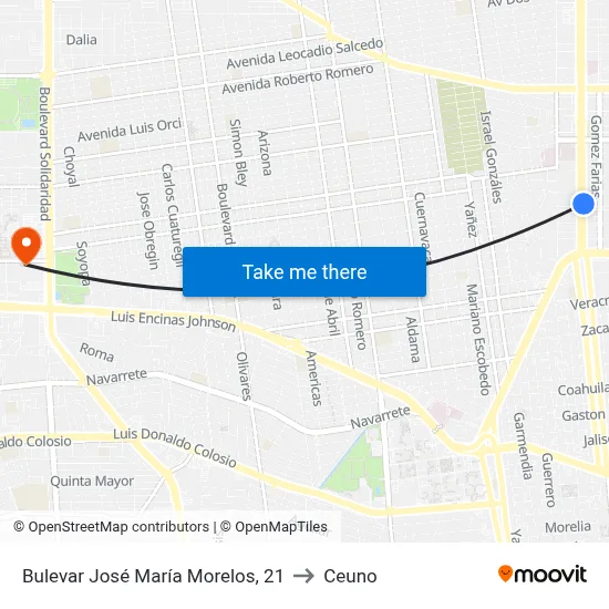 Bulevar José María Morelos, 21 to Ceuno map