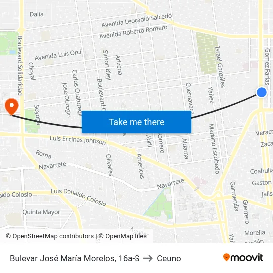 Bulevar José María Morelos, 16a-S to Ceuno map