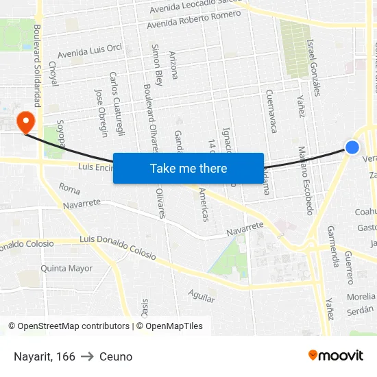 Nayarit, 166 to Ceuno map