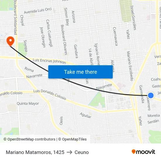 Mariano Matamoros, 1425 to Ceuno map