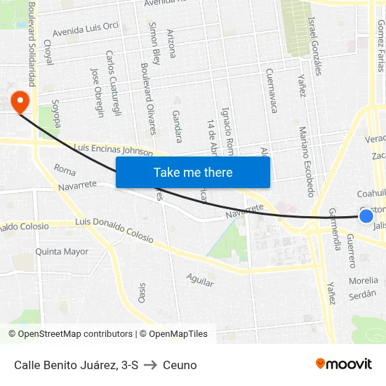 Calle Benito Juárez, 3-S to Ceuno map