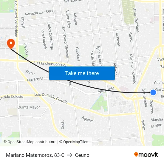 Mariano Matamoros, 83-C to Ceuno map