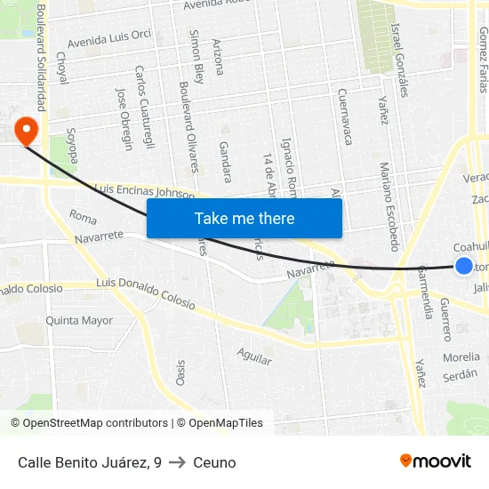 Calle Benito Juárez, 9 to Ceuno map