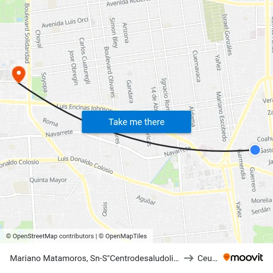 Mariano Matamoros, Sn-S"Centrodesaludolivares" to Ceuno map